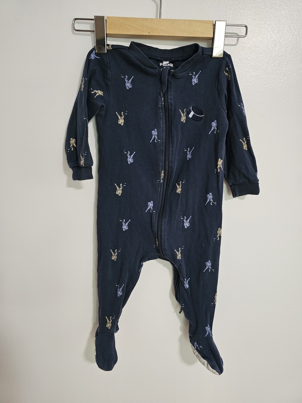🧸4/20$ Pekkle 12M Baby Zip-Front Baby One-Piece Footed Pajamas Cotton Hockey